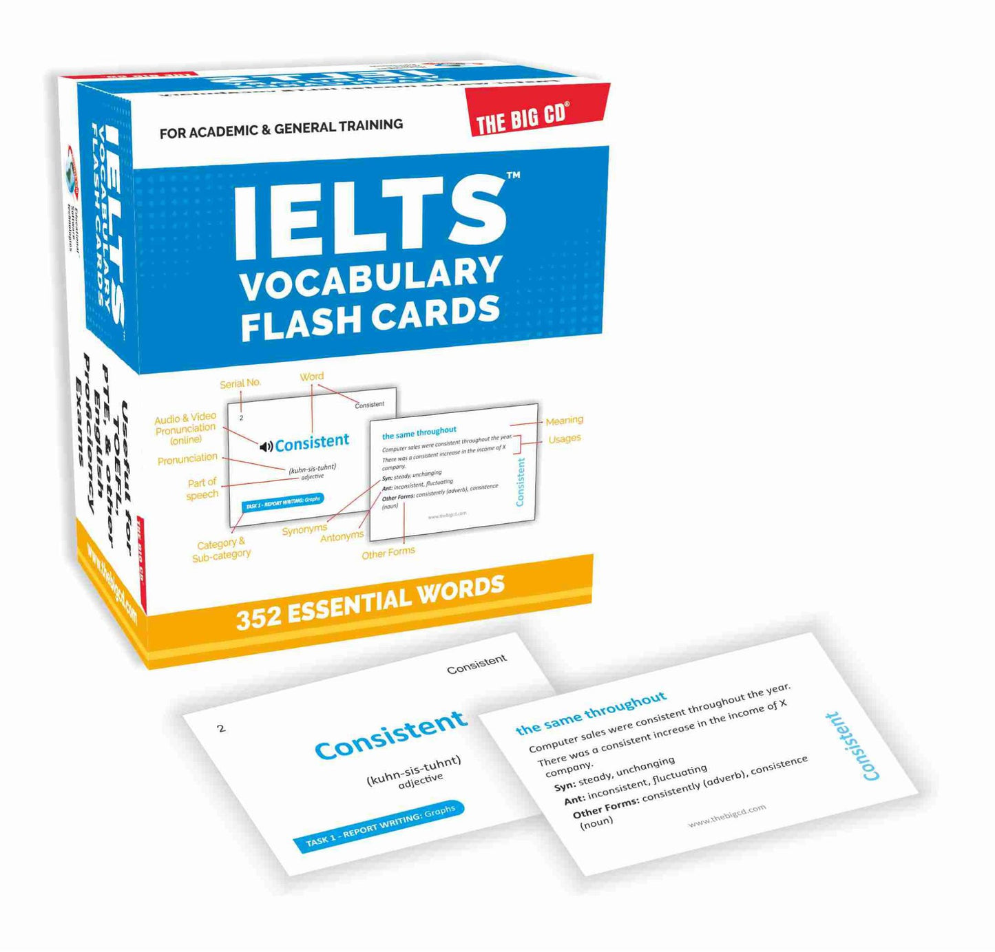 IELTS VOCABULARY FLASH CARDS by THE BIG CD – IELTS Academic and General training 352 high quality & durable cards